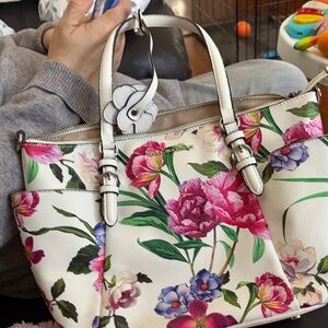 Calvin Klein White Floral Tote